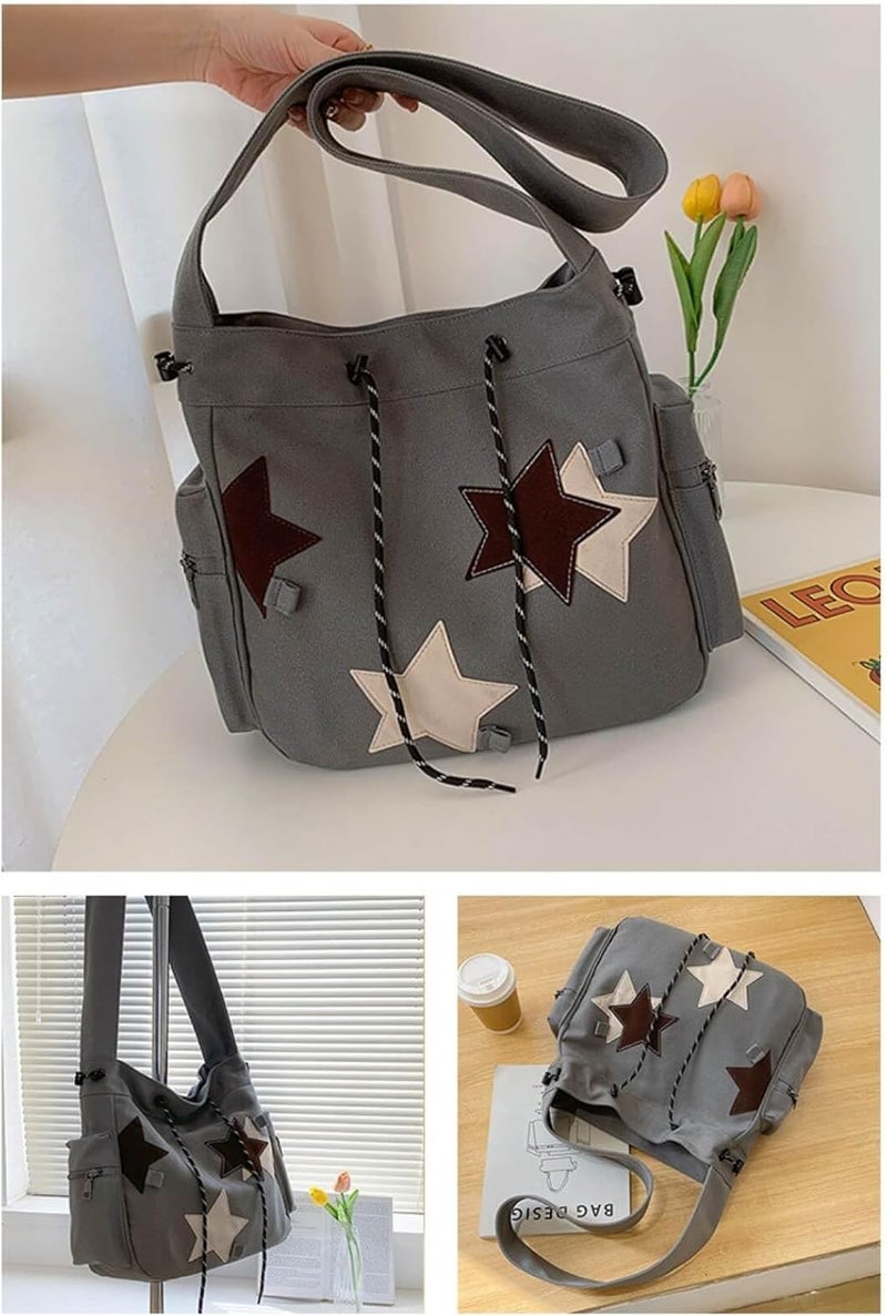KANGDAWEI Y2K Star Canvas Messenger Bag, Cute Tote Bags Aesthetic, Small Shoulder Travel Crossbody Bags For Women - Image 5